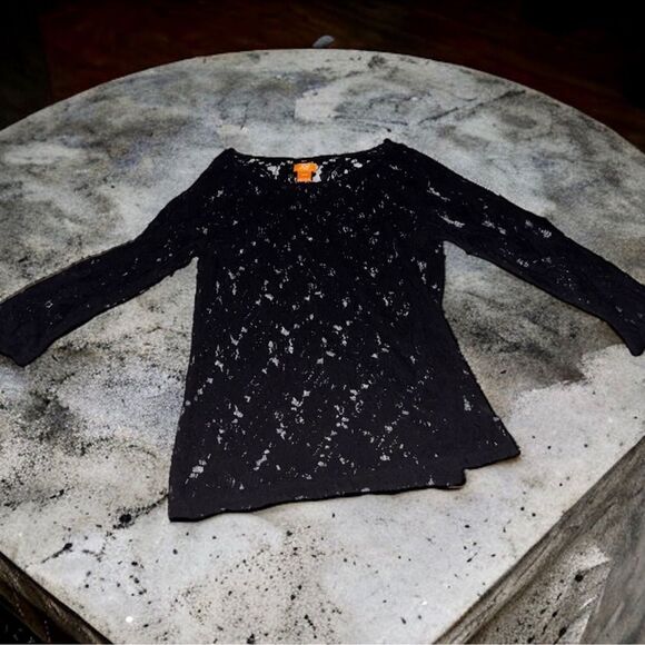 Boho Black Floral Lace Joe Fresh Sheer Layering Top - Size Medium EUC - Picture 9 of 16
